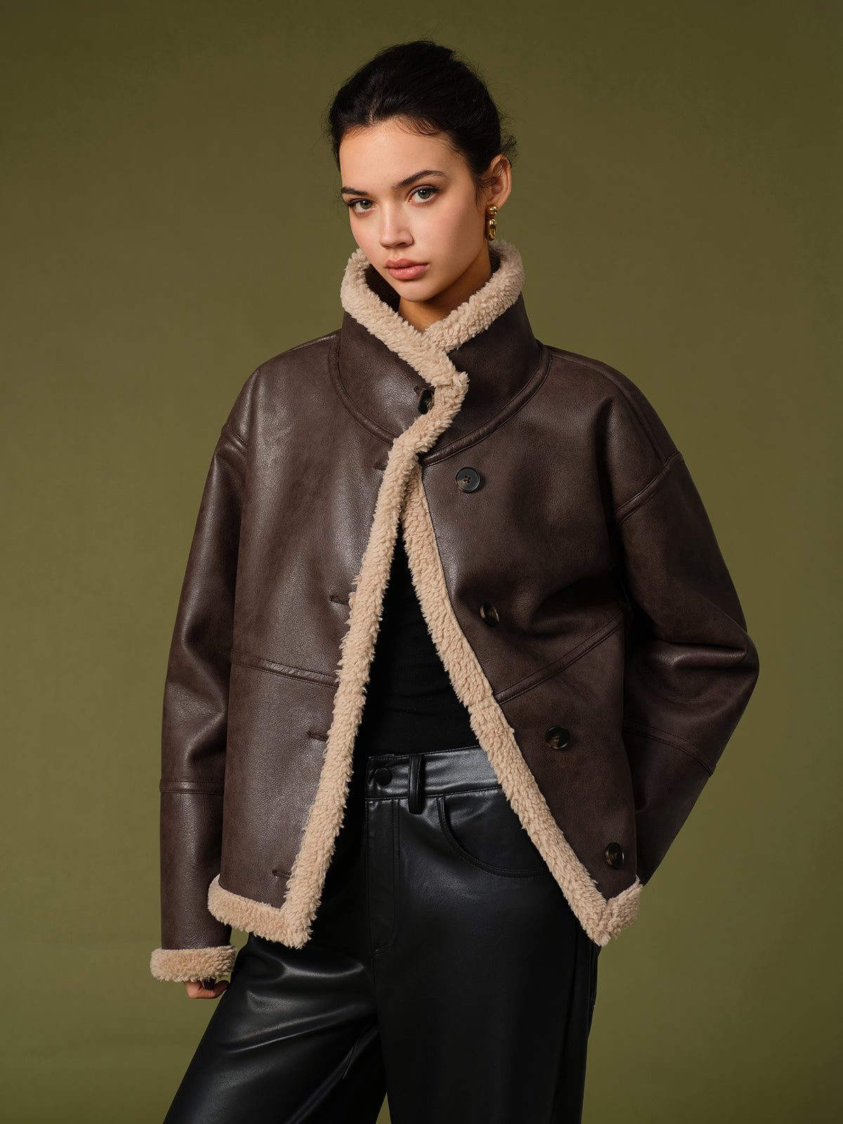 Rinja | Faux Leren Fleece Winterjas Dames - Stoer en Stijlvol