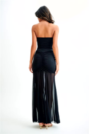 Mira | Off-Shoulder Maxi Jurk -Elegante Mesh Jurk met Elegante Plooi Details