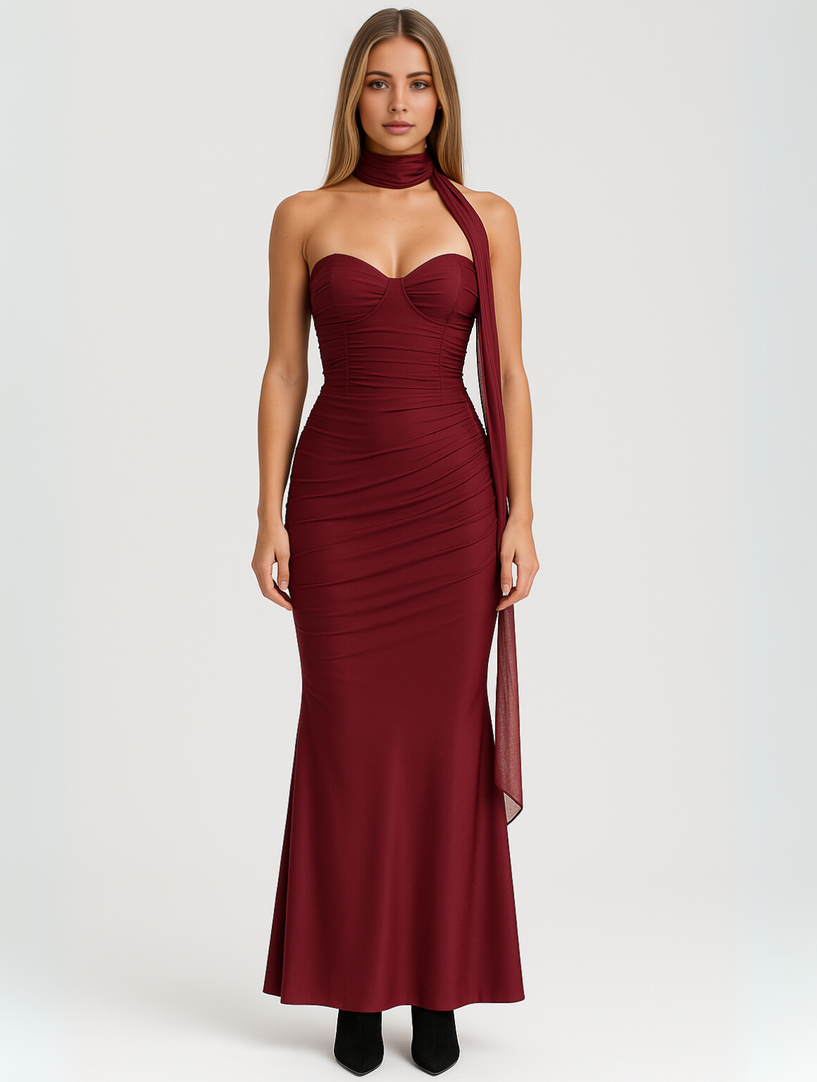 Mireille | Strapless Maxi Jurk met Choker Design - Elegant en Verfijnd