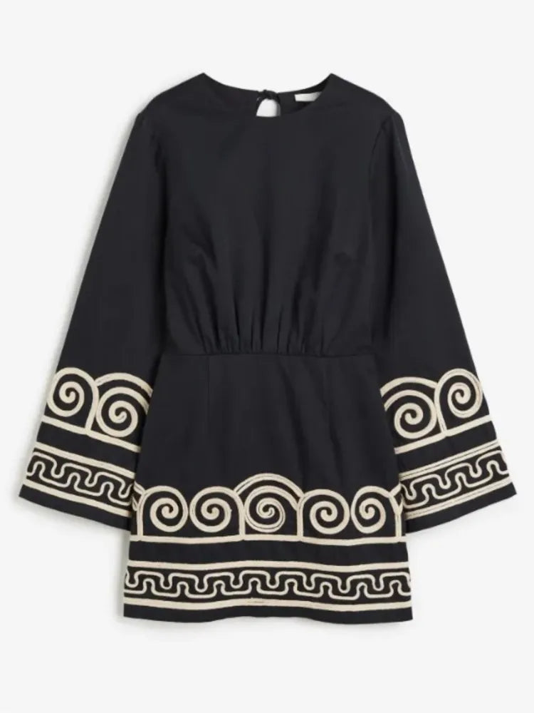 Samira | Dames kaftan jurk met wijde mouwen borduurpatroon