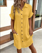 Nina | Zomerse Midi Jurk - Ademend Polo Design met Steekzakken