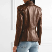 Nola | Leren Blazer Bruin met Gouden Knopen Dames