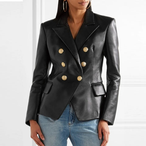 Nola | Leren Blazer Bruin met Gouden Knopen Dames