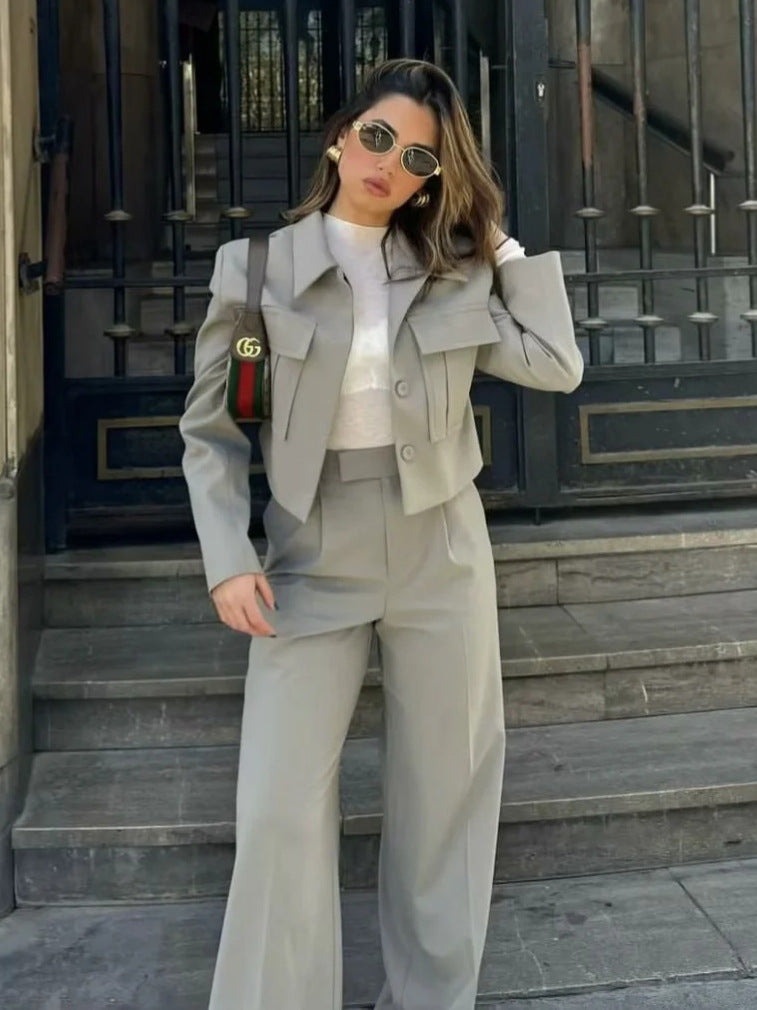 Chique Tweedelige Set - High Waist Pantalon en Cropped Jasje