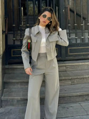 Chique Tweedelige Set - High Waist Pantalon en Cropped Jasje