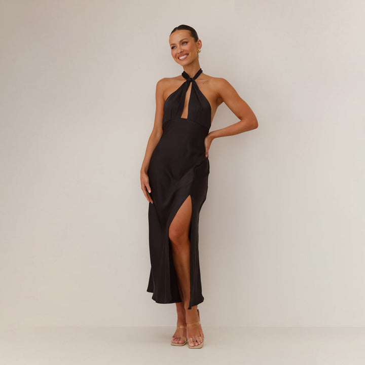 Flora | Dames jurk met halter hals split