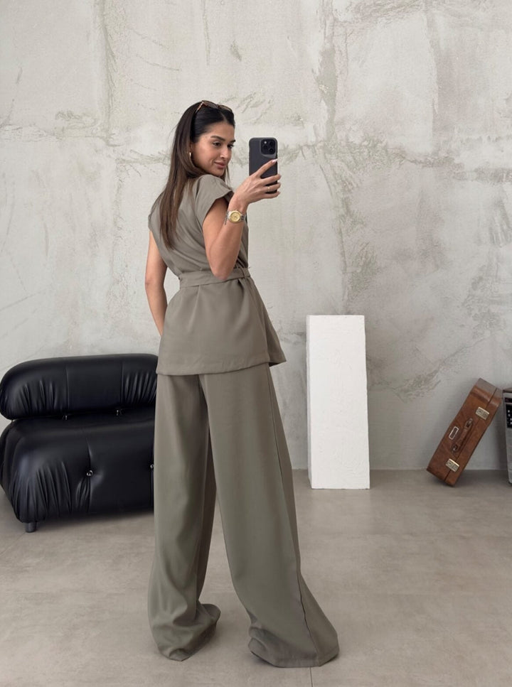 Julia | Dames set met ceintuur wijde pijpen