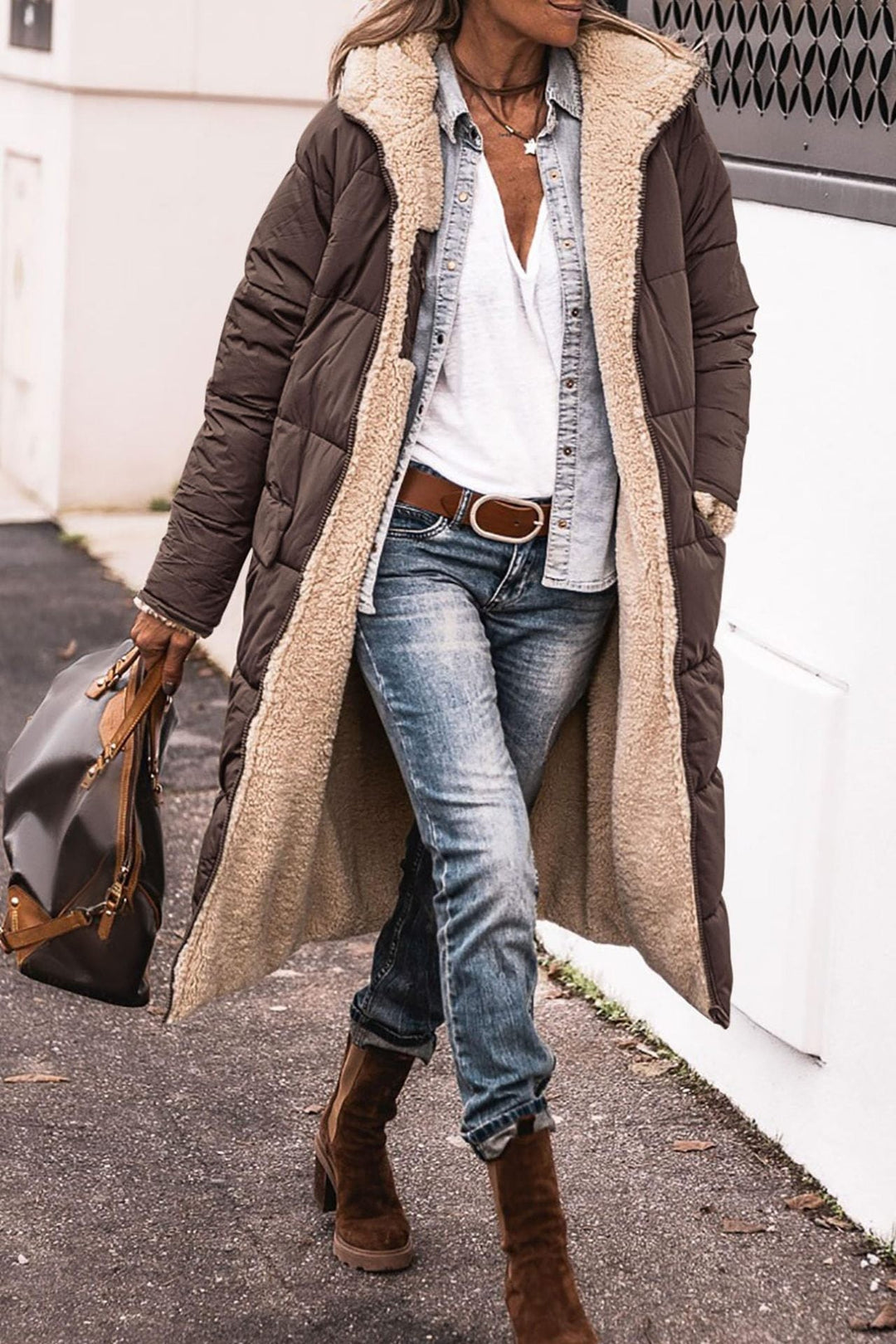 Dames Lange Hooded Warme Winterjas