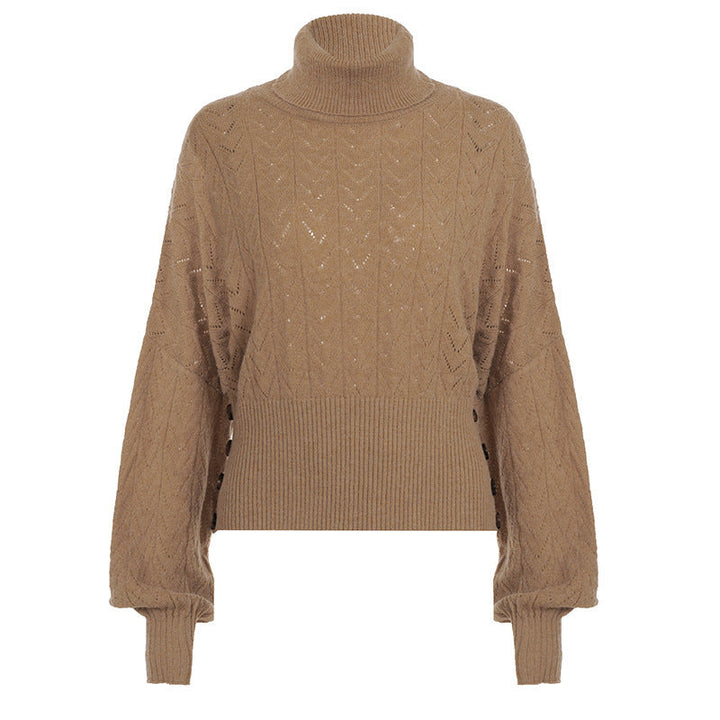 Dames Cropped lange mouwen-Turtleneck-Pullover met Knopen