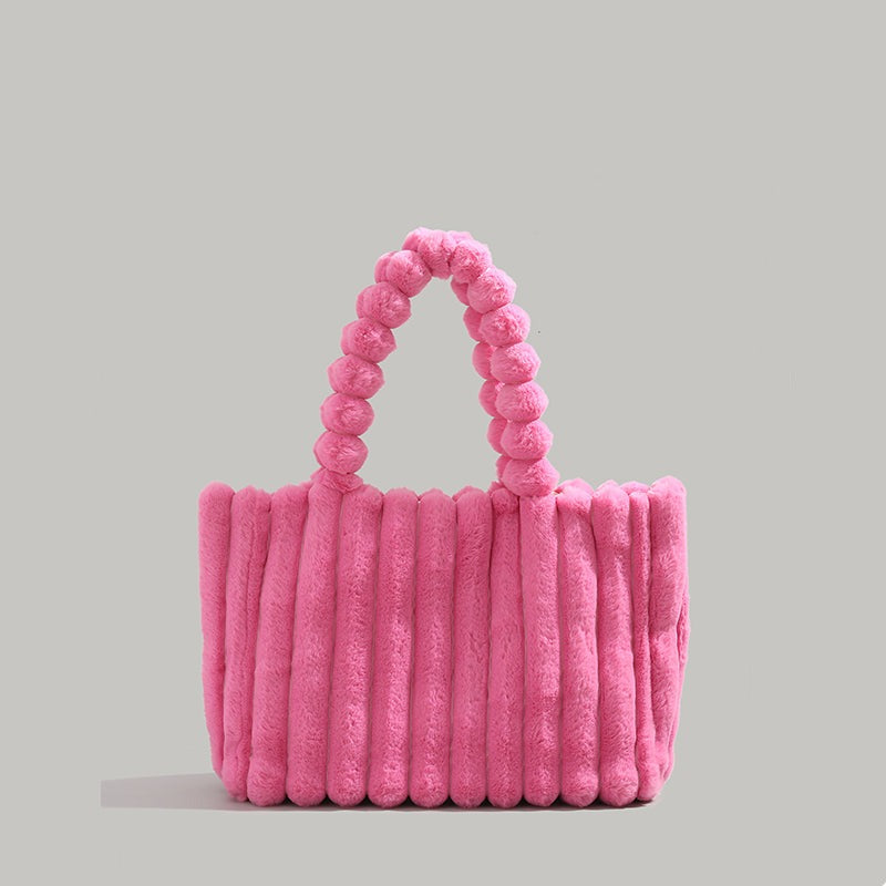 Mariana | Dames schoudertas met pluche en gevlochten handgreep