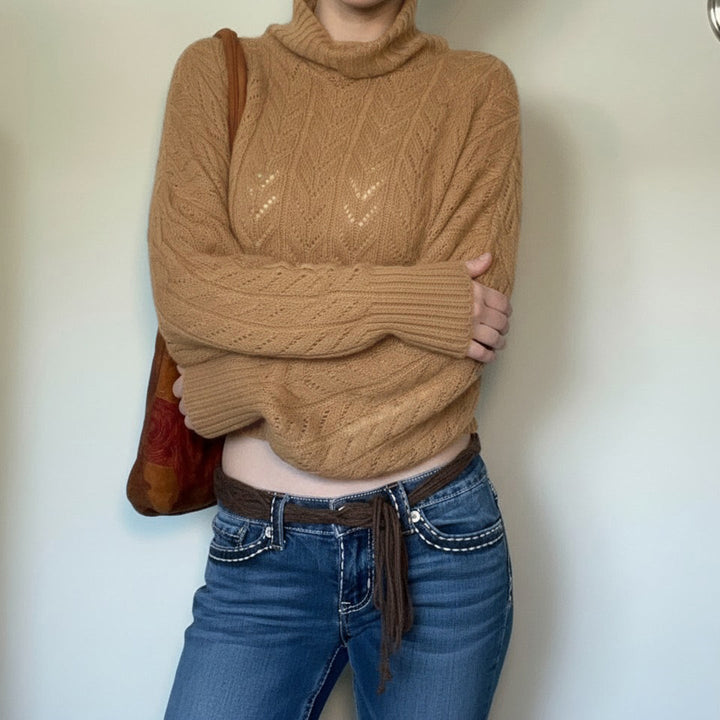 Dames Cropped lange mouwen-Turtleneck-Pullover met Knopen