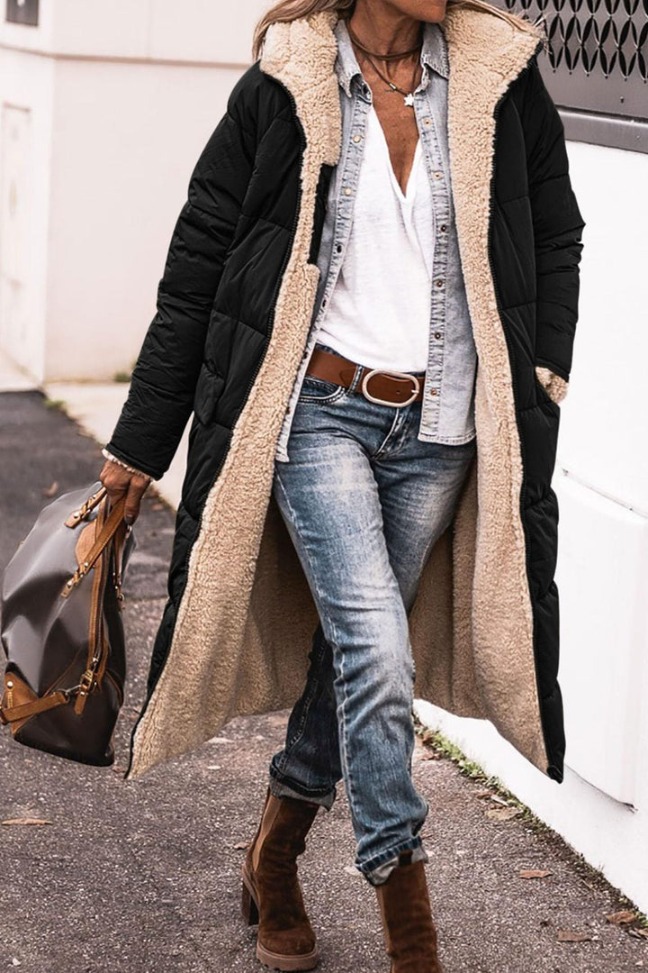 Dames Lange Hooded Warme Winterjas