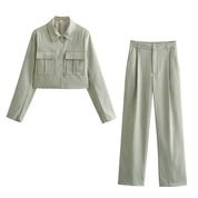 Chique Tweedelige Set - High Waist Pantalon en Cropped Jasje