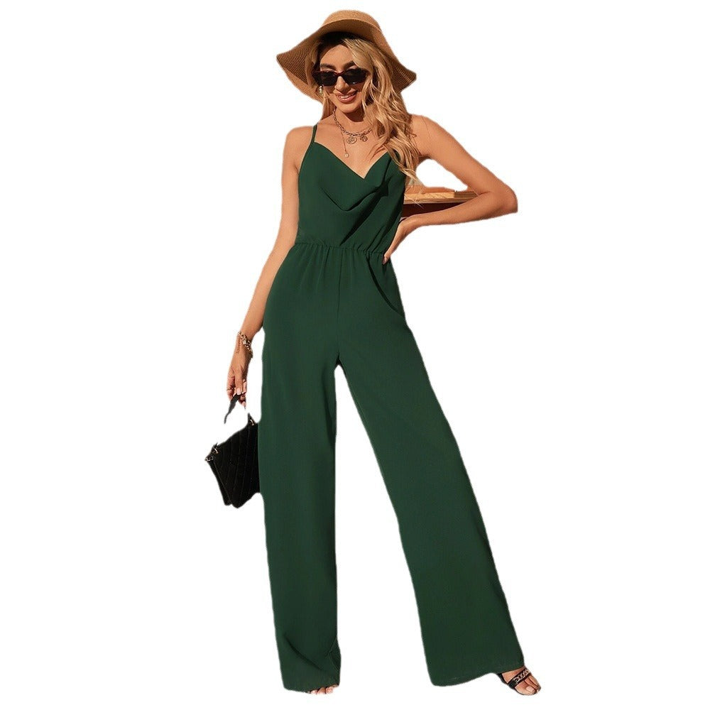 Juney | Mouwloze Jumpsuit met Wijde Pijpen en V-Hals