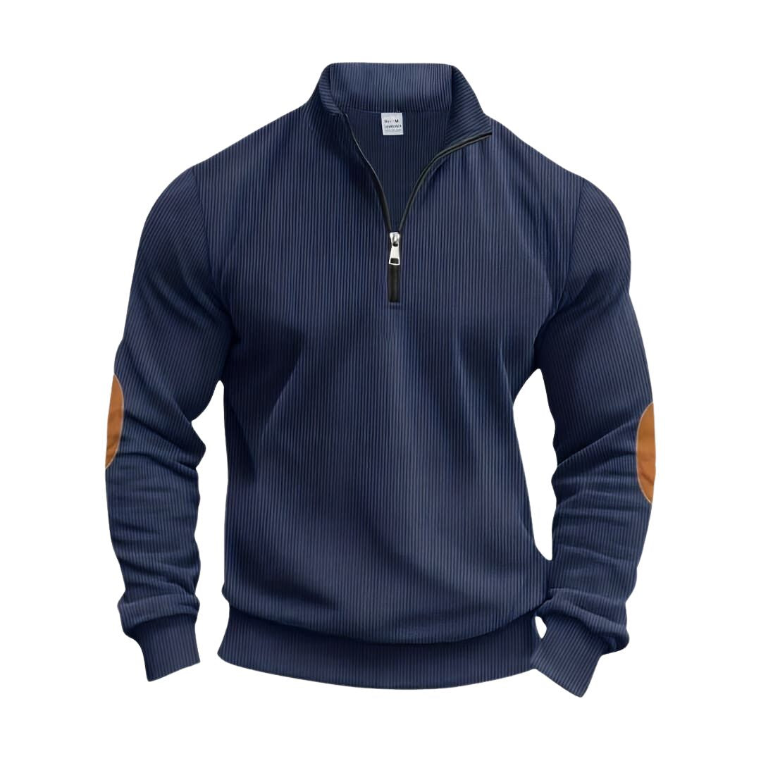 Heren Half-Zip Sweater met Contrasterende Elleboogpatches