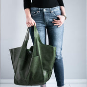 Oversized Leren Vintage Schoudertas