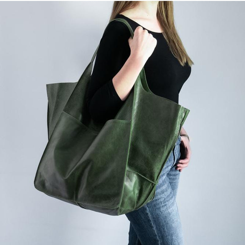 Oversized Leren Vintage Schoudertas