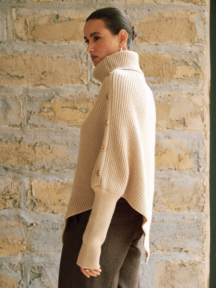 Harley | Dames Poncho Trui met Col Knopen