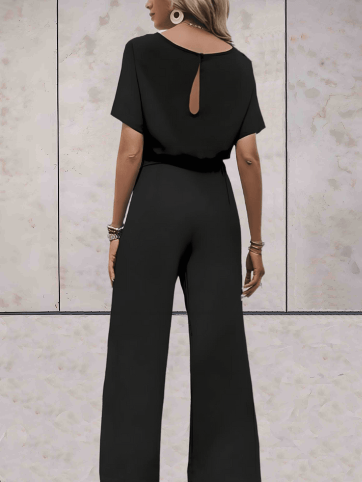 Stijlvolle Wide Leg Jumpsuit Voor Dames Met Korte Mouwen En Ceintuur