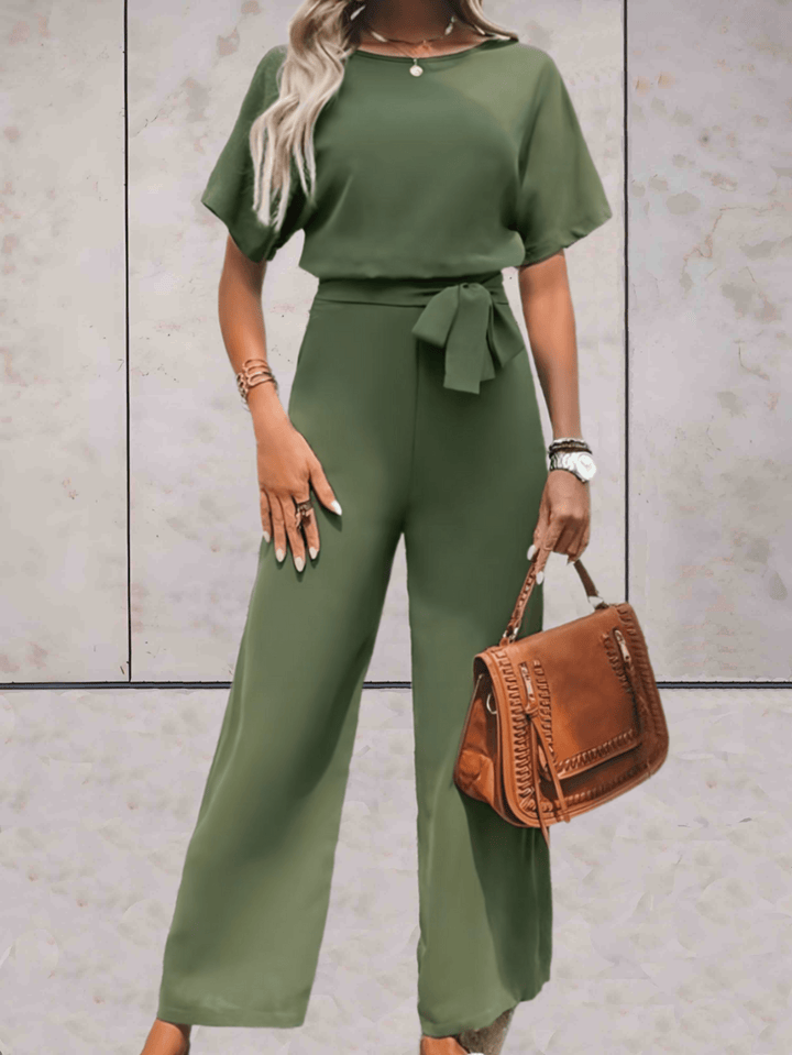 Stijlvolle Wide Leg Jumpsuit Voor Dames Met Korte Mouwen En Ceintuur