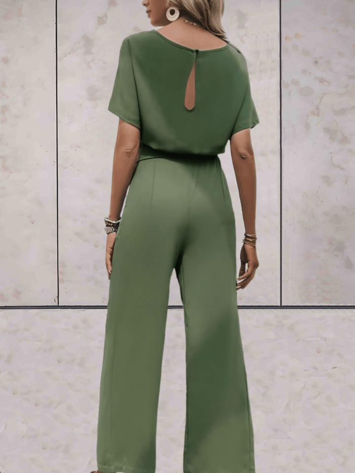 Stijlvolle Wide Leg Jumpsuit Voor Dames Met Korte Mouwen En Ceintuur