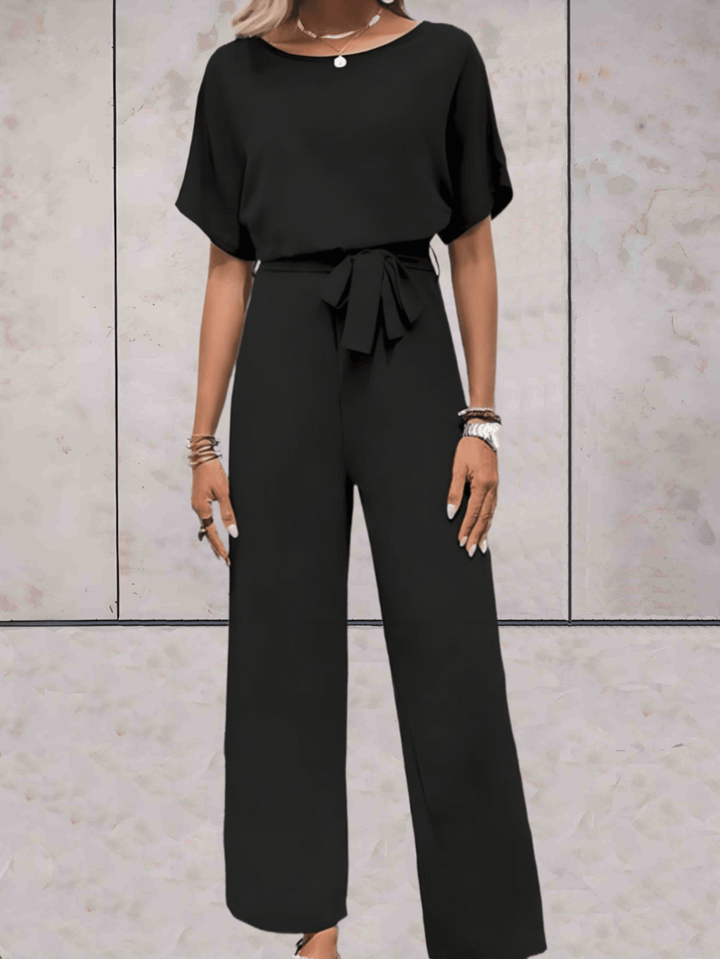 Stijlvolle Wide Leg Jumpsuit Voor Dames Met Korte Mouwen En Ceintuur