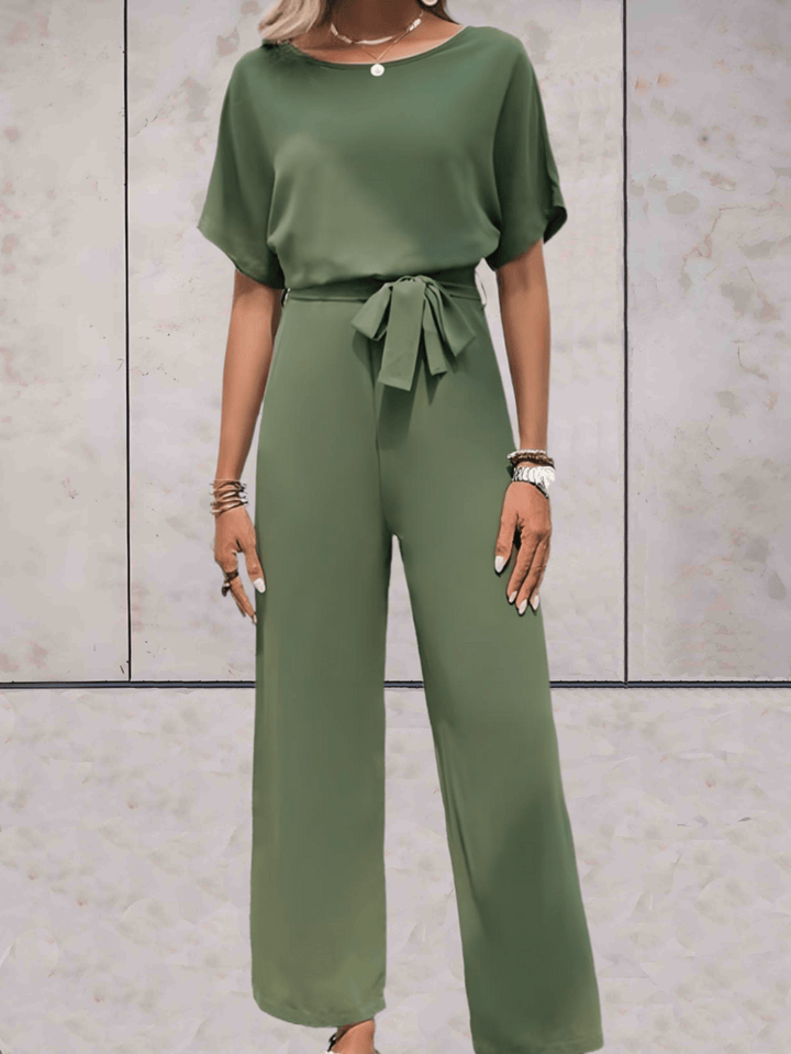 Stijlvolle Wide Leg Jumpsuit Voor Dames Met Korte Mouwen En Ceintuur