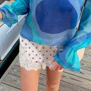 Pauleen | Polka Dot Satijnen Korte Broek Dames - Hoogwaardige Stof met Kanten Rand