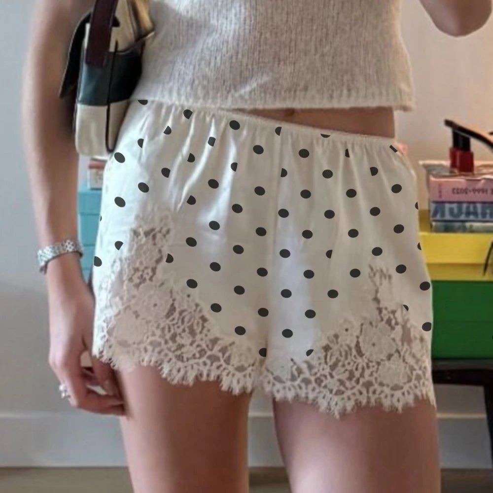 Pauleen | Polka Dot Satijnen Korte Broek Dames - Hoogwaardige Stof met Kanten Rand