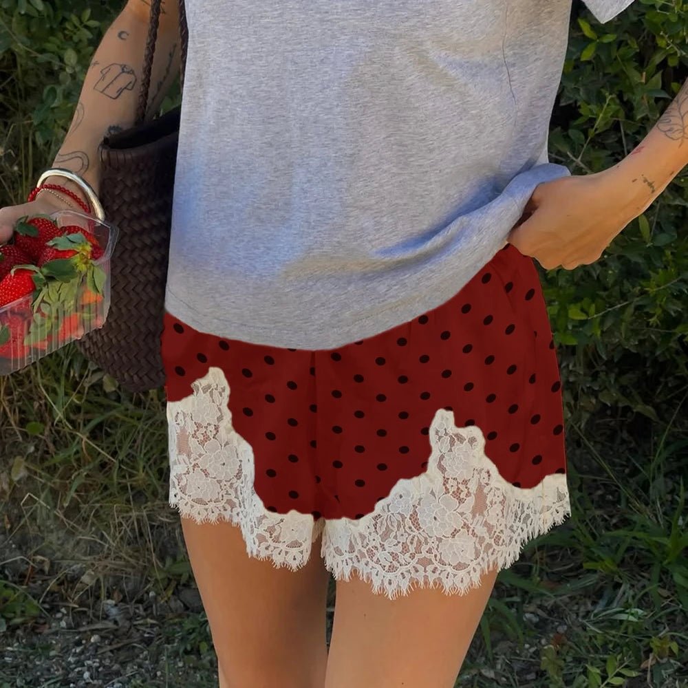 Pauleen | Polka Dot Satijnen Korte Broek Dames - Hoogwaardige Stof met Kanten Rand