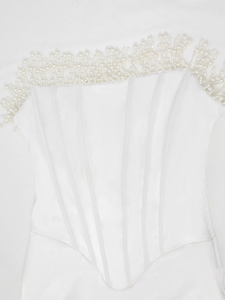 Cassandra | Dames jurk midi strapless plooien