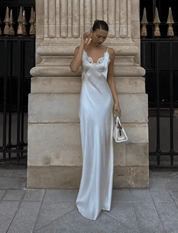 Piper | Dames Maxi Jurk - Luxe Satijn met Kanten Accenten
