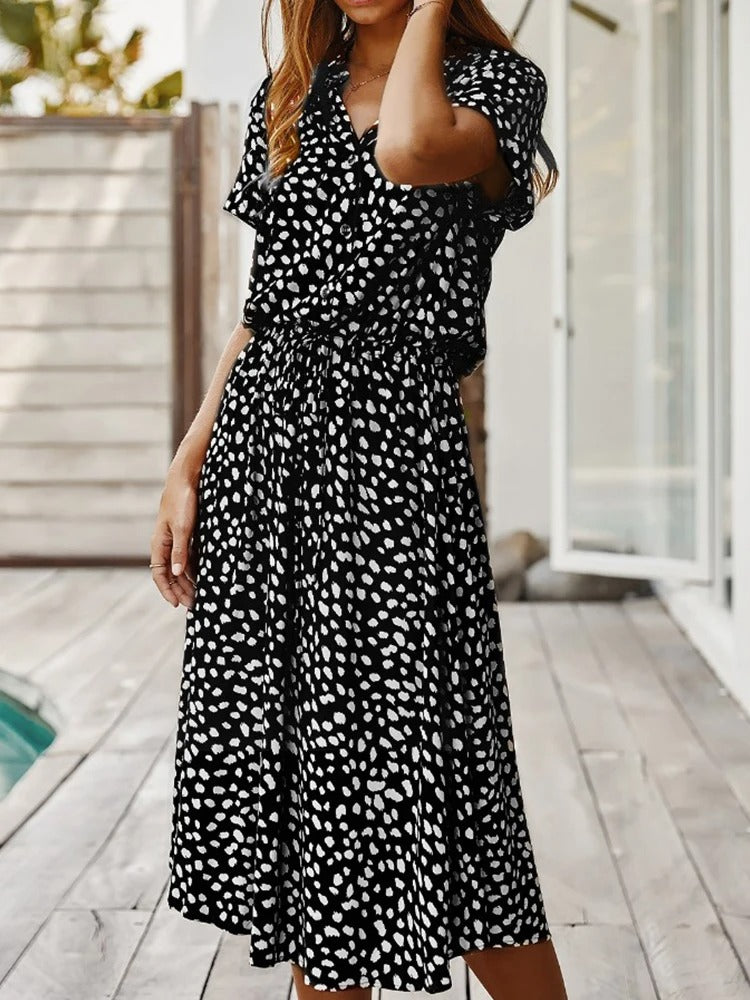 Skyla | Dames jurk midi bloemen knoopsluiting