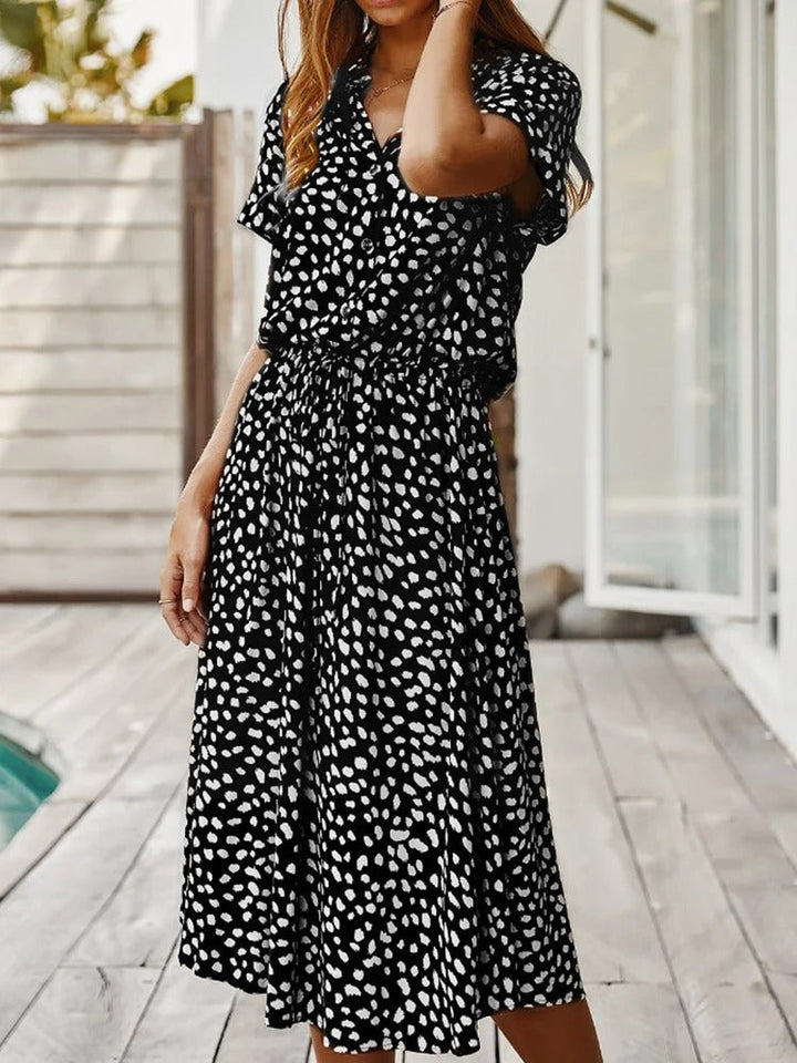 Skyla | Dames jurk midi bloemen knoopsluiting