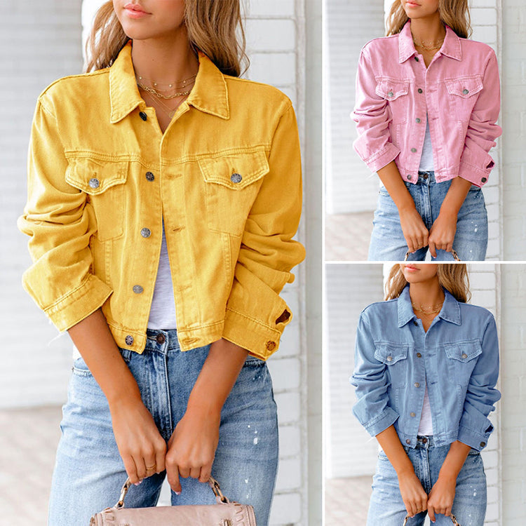 Trendy Cropped Denim Jas voor Vrouwen