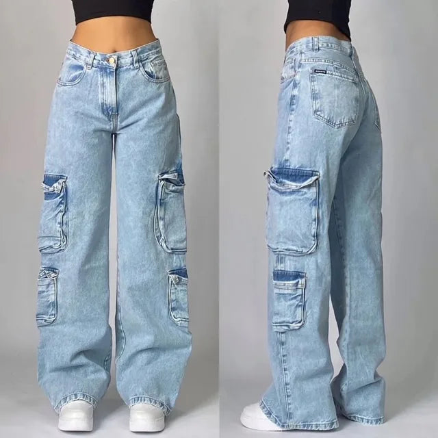 Ella | Retro Baggy Cargo Jeans met Zakken
