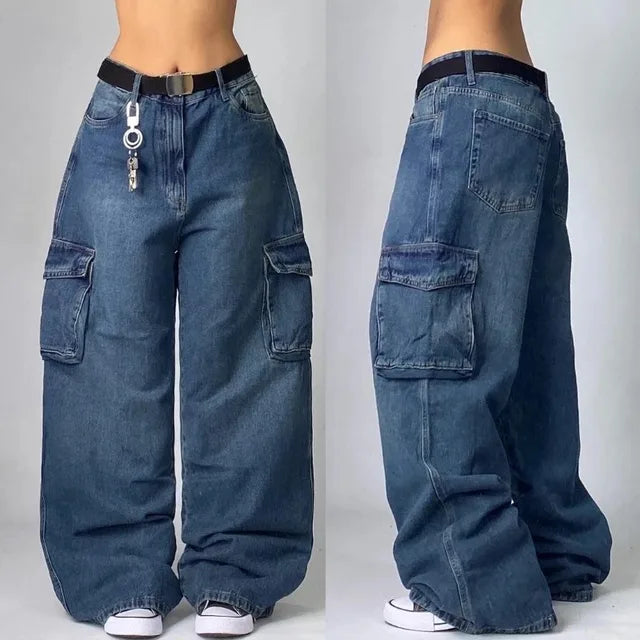 Ella | Retro Baggy Cargo Jeans met Zakken