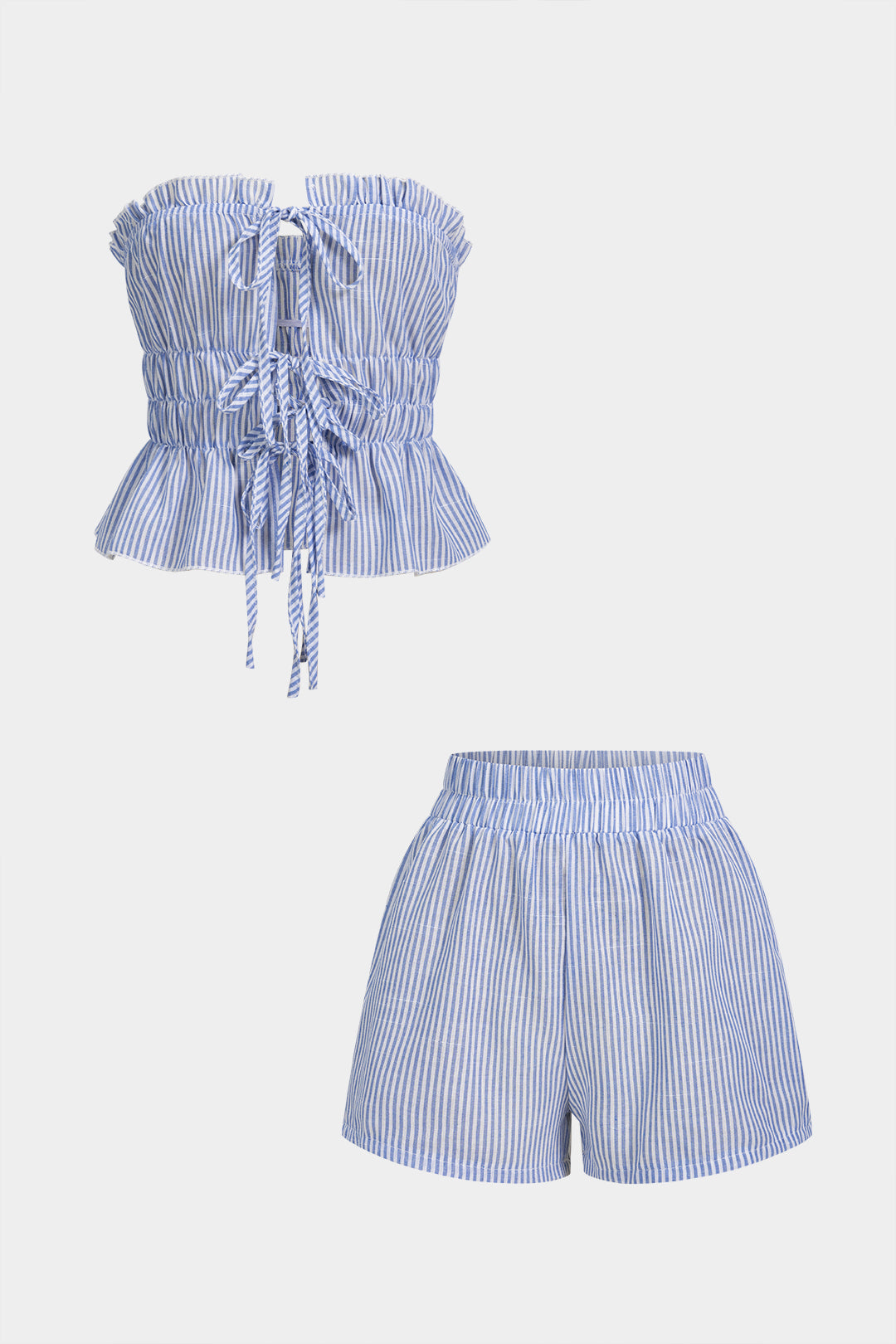 Rina | Stijlvolle Dames Set - Striped Top en Hoge Taille Broekje met Ruches