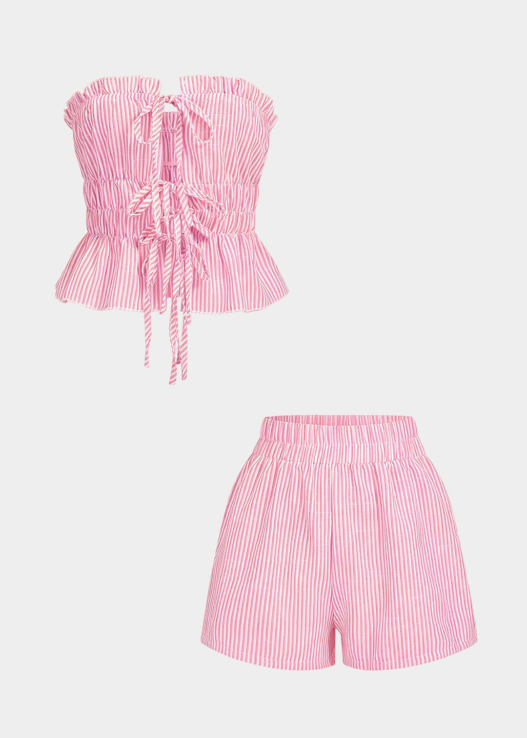 Rina | Stijlvolle Dames Set - Striped Top en Hoge Taille Broekje met Ruches