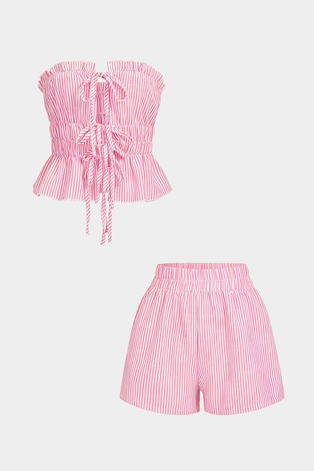 Rina | Stijlvolle Dames Set - Striped Top en Hoge Taille Broekje met Ruches