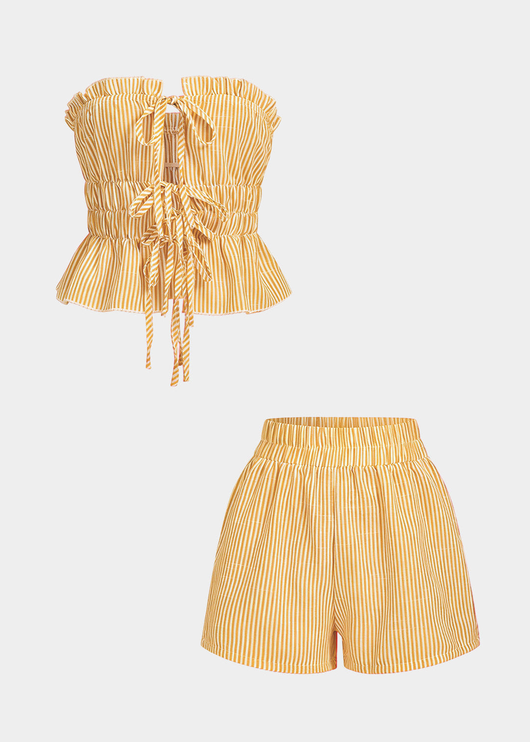 Rina | Stijlvolle Dames Set - Striped Top en Hoge Taille Broekje met Ruches