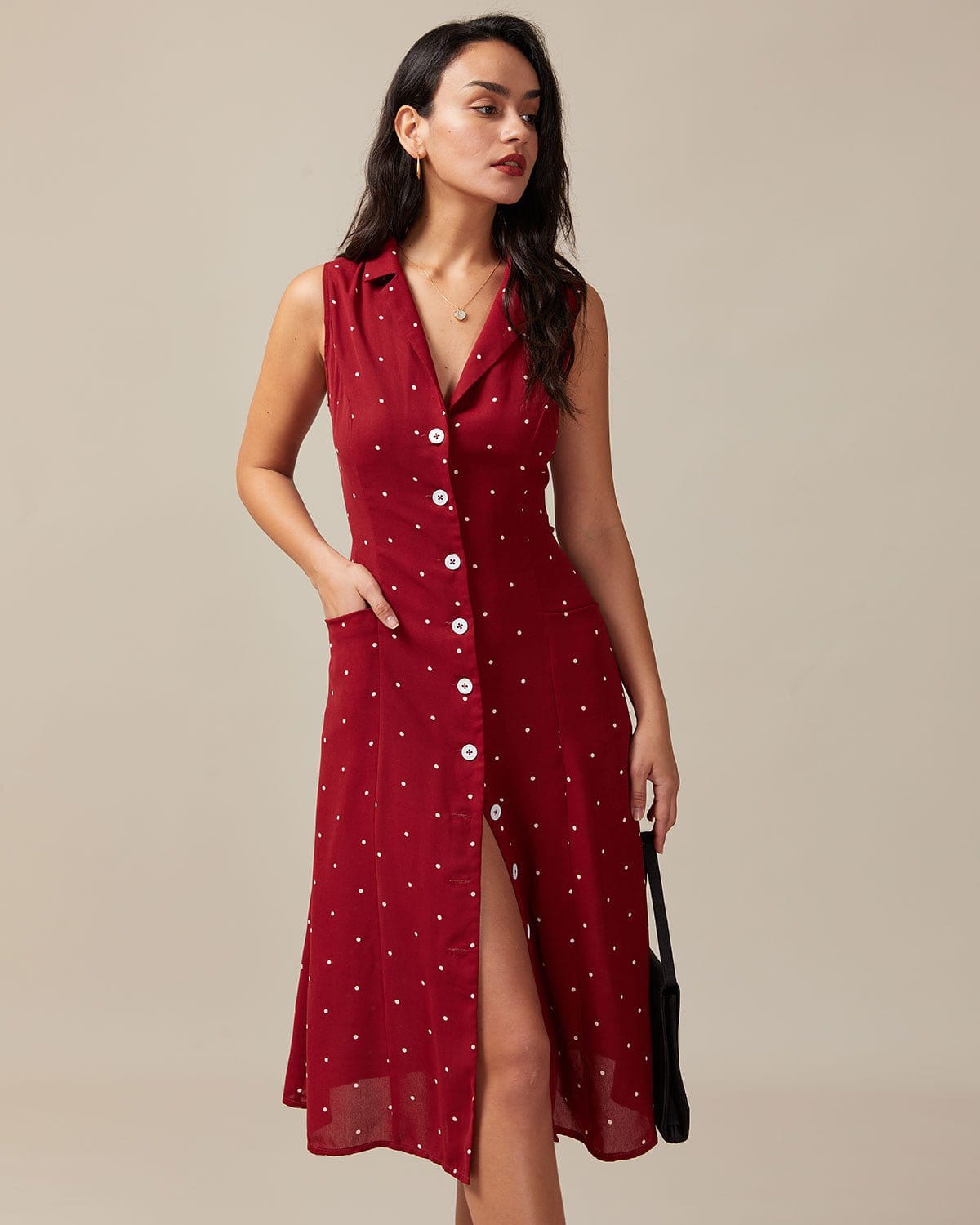 Rosa___Dames_Midi-jurk_-_Polkadot_met_Strik_en_V-hals_0.jpg