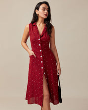 Rosa | Polkadot Midi Jurk Dames - Luchtig, Stijlvol met Knopen en V-hals