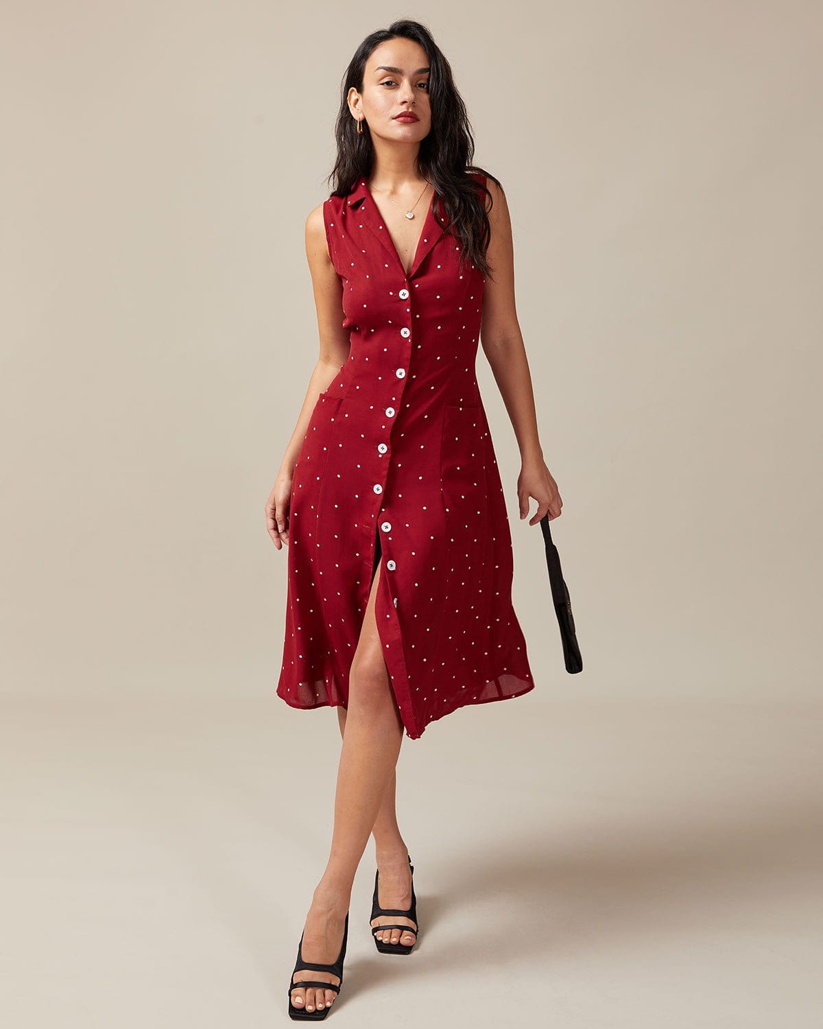 Rosa___Dames_Midi-jurk_-_Polkadot_met_Strik_en_V-hals_1.jpg