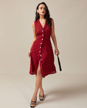 Rosa | Polkadot Midi Jurk Dames - Luchtig, Stijlvol met Knopen en V-hals