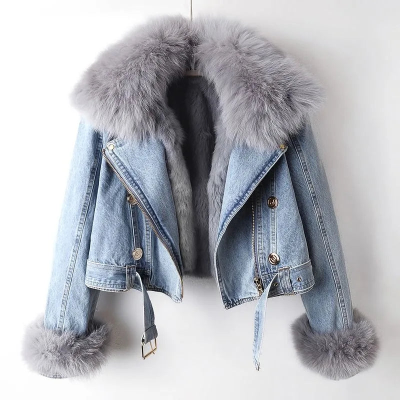 Margaux Luxe Gevoerde Foksbont Denim Jas