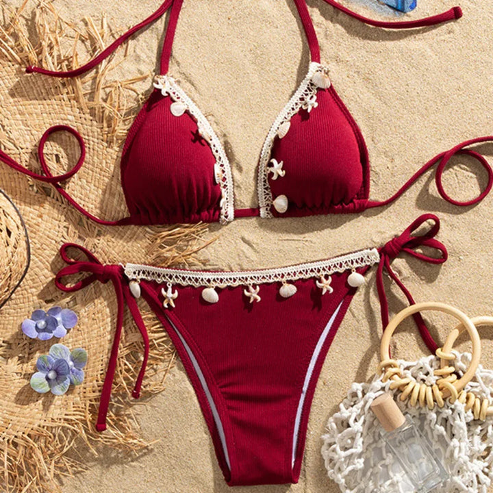Giselle | Dames bikini met strikkoorden en schelpdetails