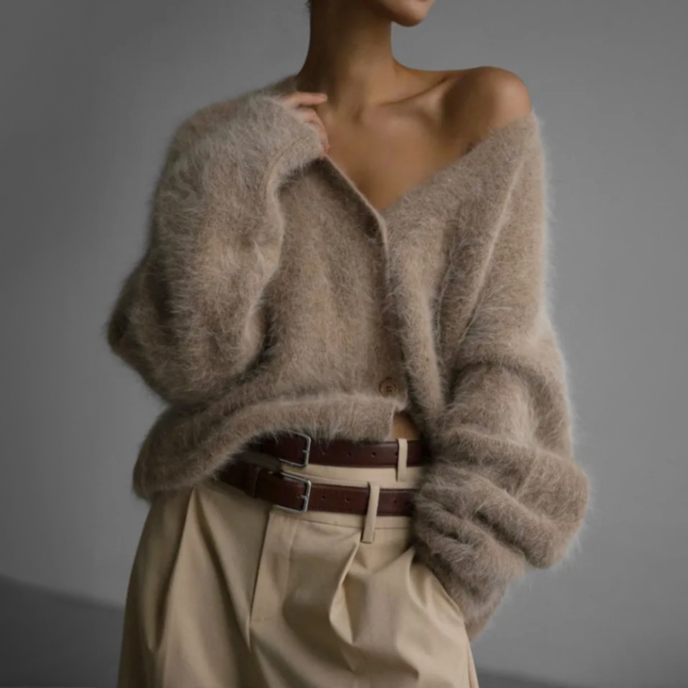 Dames Fluffy Oversized Gebreide Cardigan