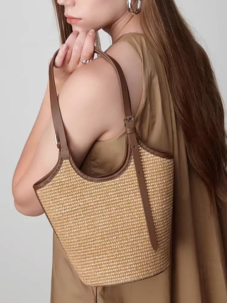 Leila | Dames shopper tas met geweven open bovenzijde