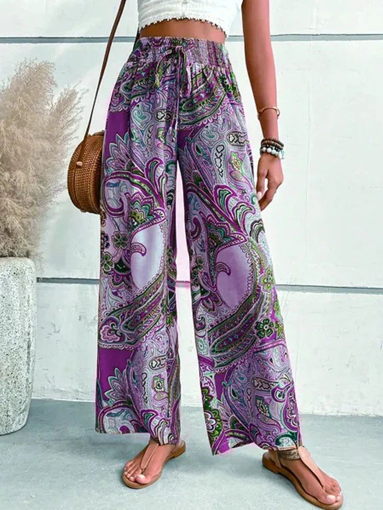 Janna | Zomerse Dames Broek met Hoge Taille en Wijde Pijpen